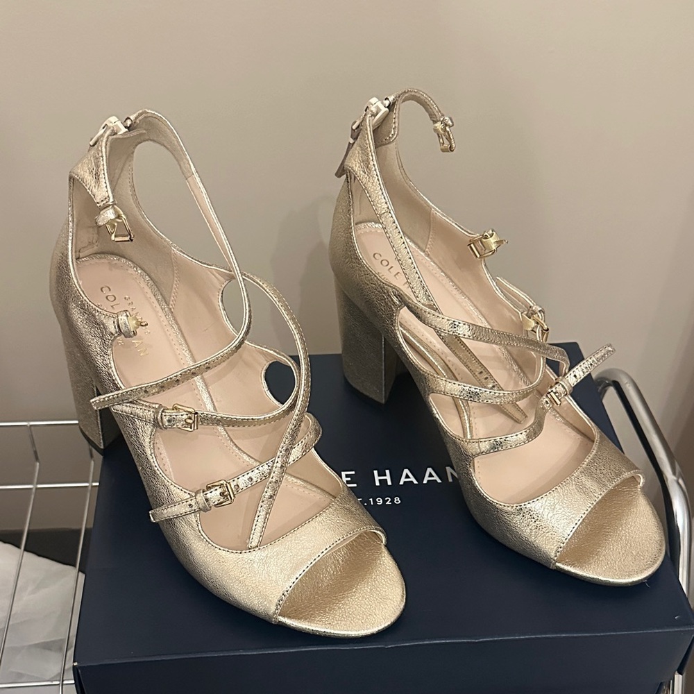 Cole Haan Women's Metallic Gold Block Heels